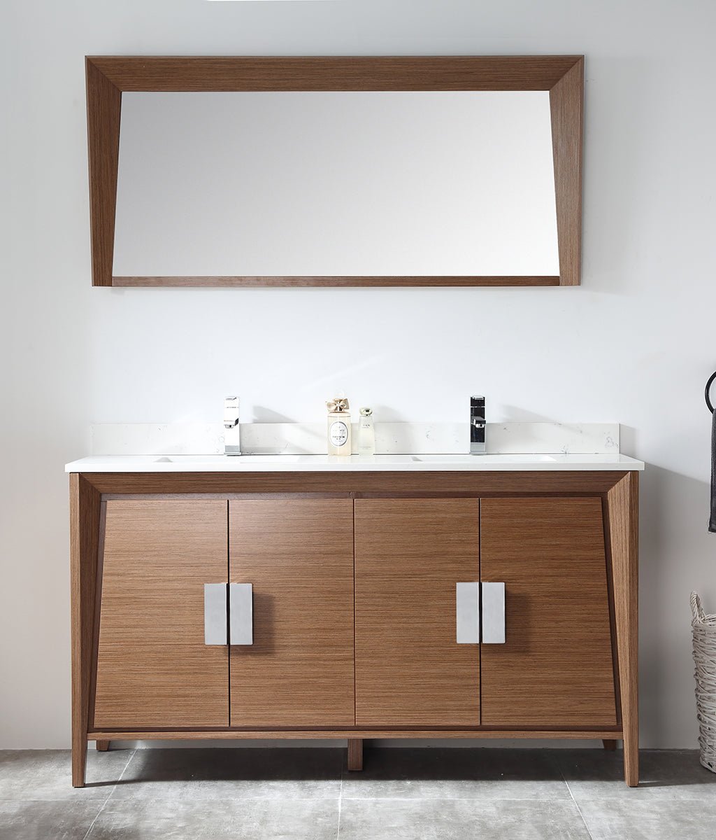 60" Larvotto Light Wheat Contemporary Double Sink Bathroom Vanity