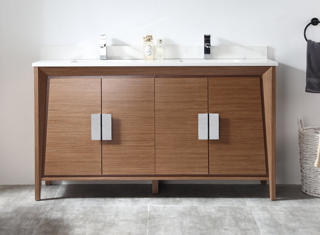 60" Larvotto Light Wheat Contemporary Double Sink Bathroom Vanity