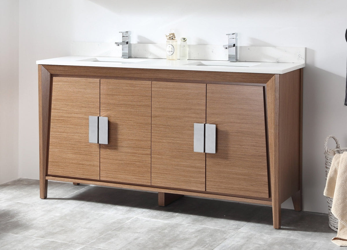 60" Larvotto Light Wheat Contemporary Double Sink Bathroom Vanity