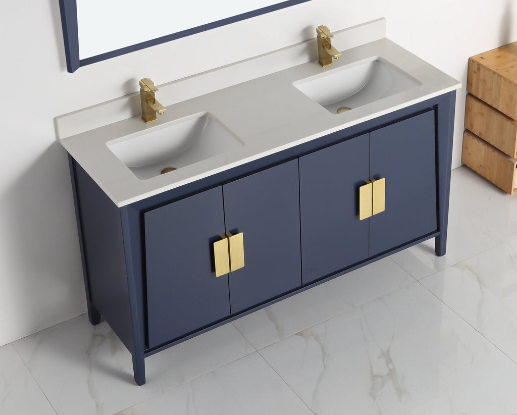 60" Larvotto Navy Blue Contemporary Double Sink Bathroom Vanity