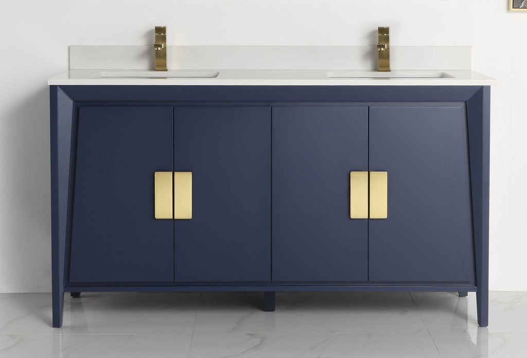 60" Larvotto Navy Blue Contemporary Double Sink Bathroom Vanity