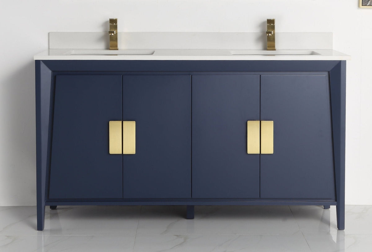 60" Larvotto Navy Blue Contemporary Double Sink Bathroom Vanity