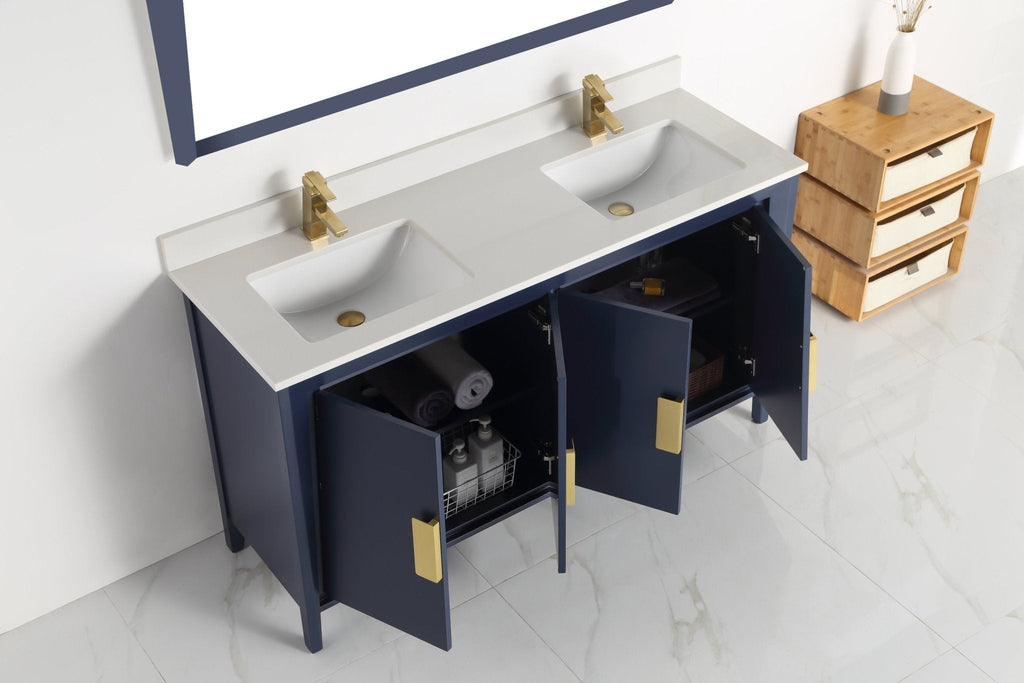 60" Larvotto Navy Blue Contemporary Double Sink Bathroom Vanity