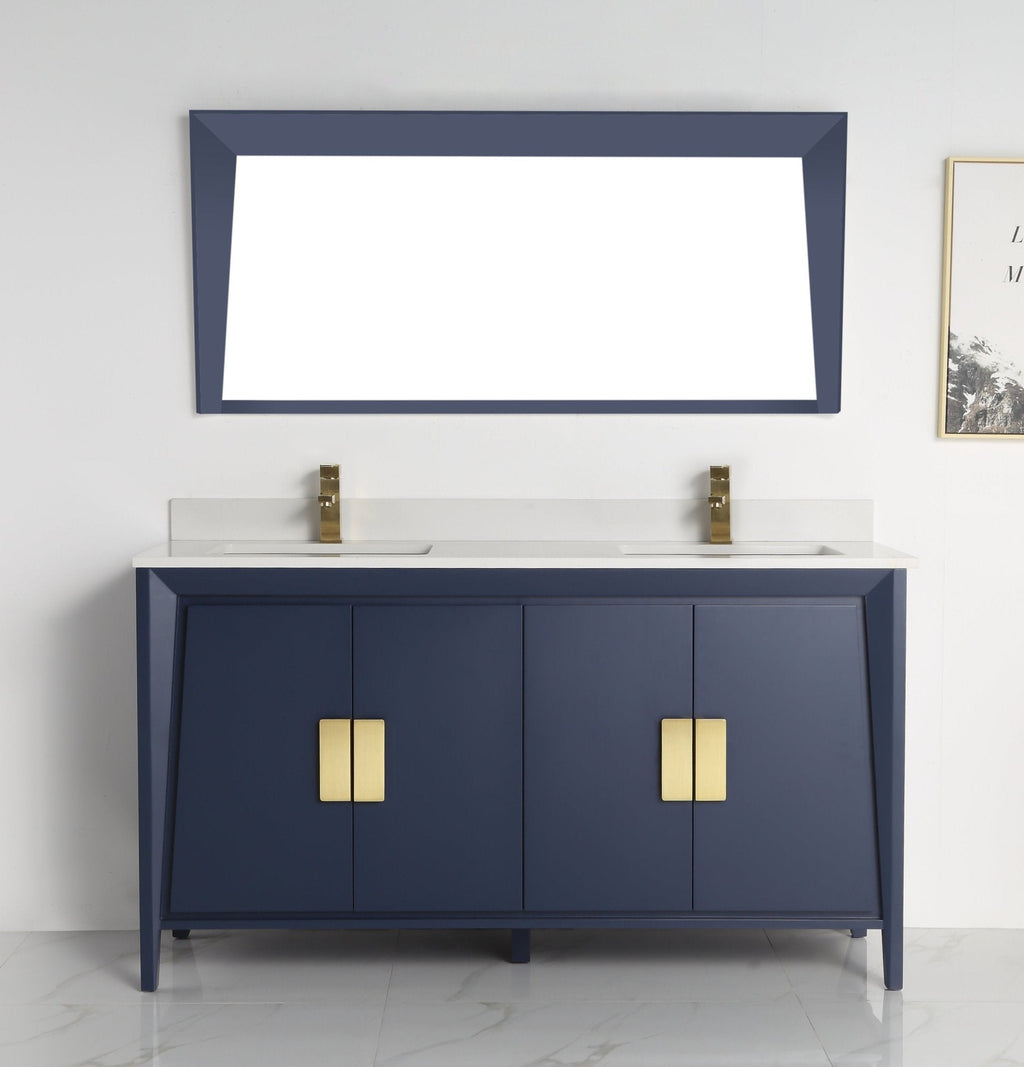 60" Larvotto Navy Blue Contemporary Double Sink Bathroom Vanity