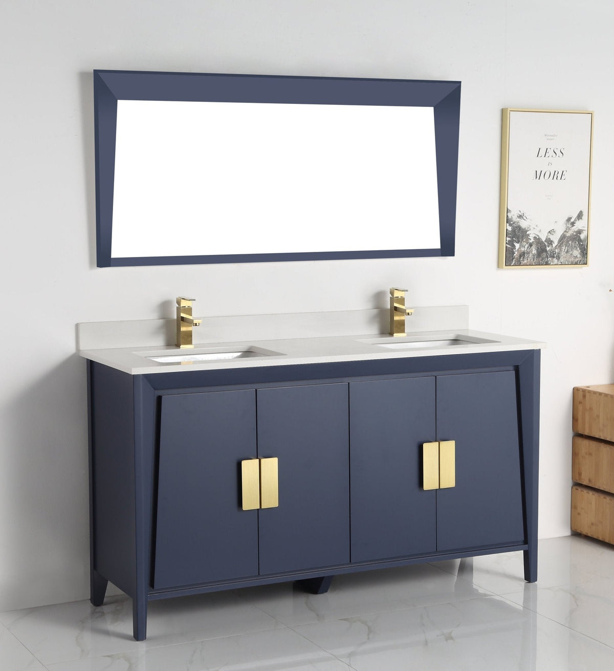 60" Larvotto Navy Blue Contemporary Double Sink Bathroom Vanity