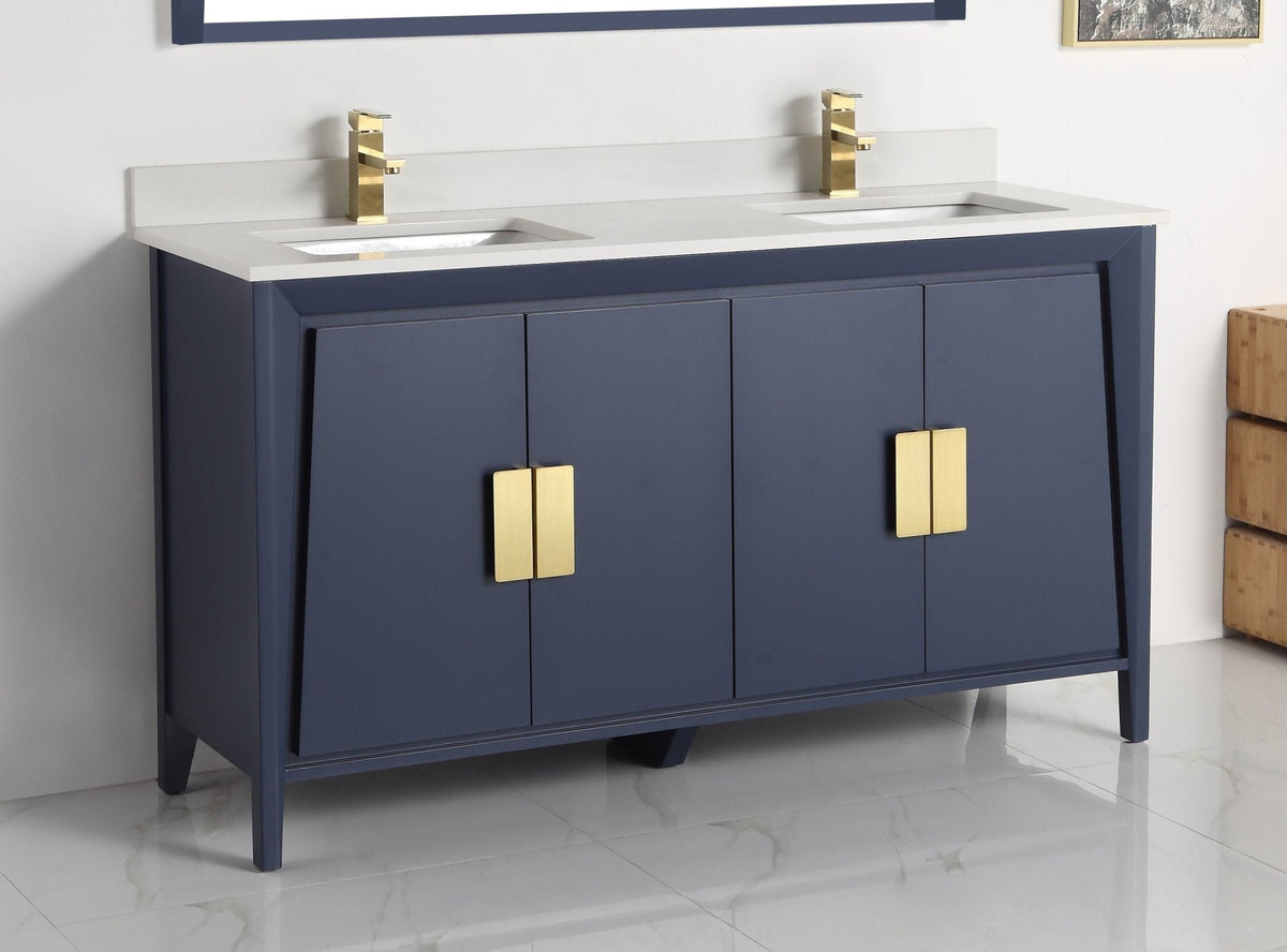 60" Larvotto Navy Blue Contemporary Double Sink Bathroom Vanity