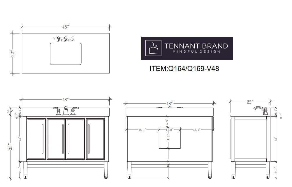 60" Tennant Brand Bertone Bathroom Sink Vanity