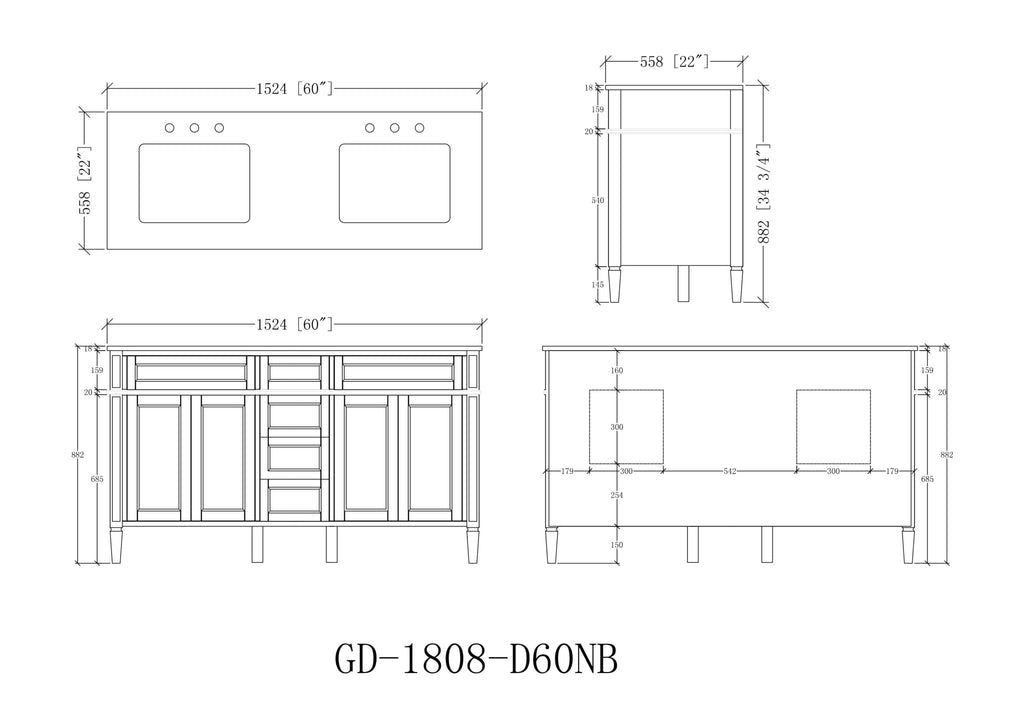 60" Tennant Brand Durand Modern Navy Blue Double Sink Bathroom Vanity
