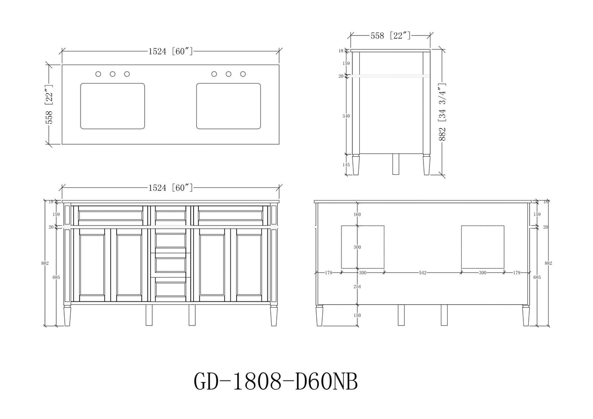 60" Tennant Brand Durand Modern Navy Blue Double Sink Bathroom Vanity