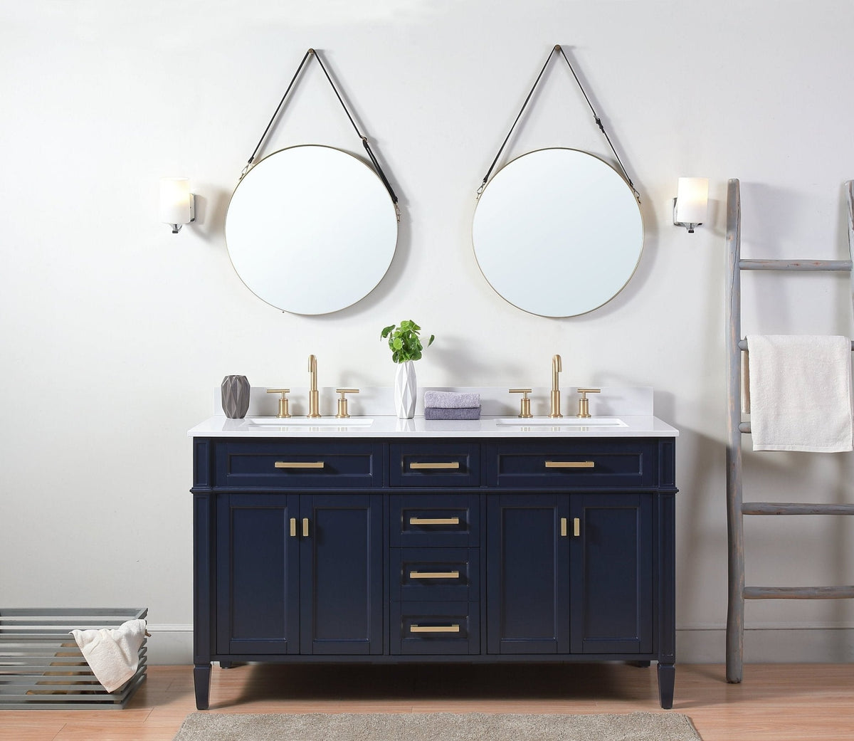 60" Tennant Brand Durand Modern Navy Blue Double Sink Bathroom Vanity