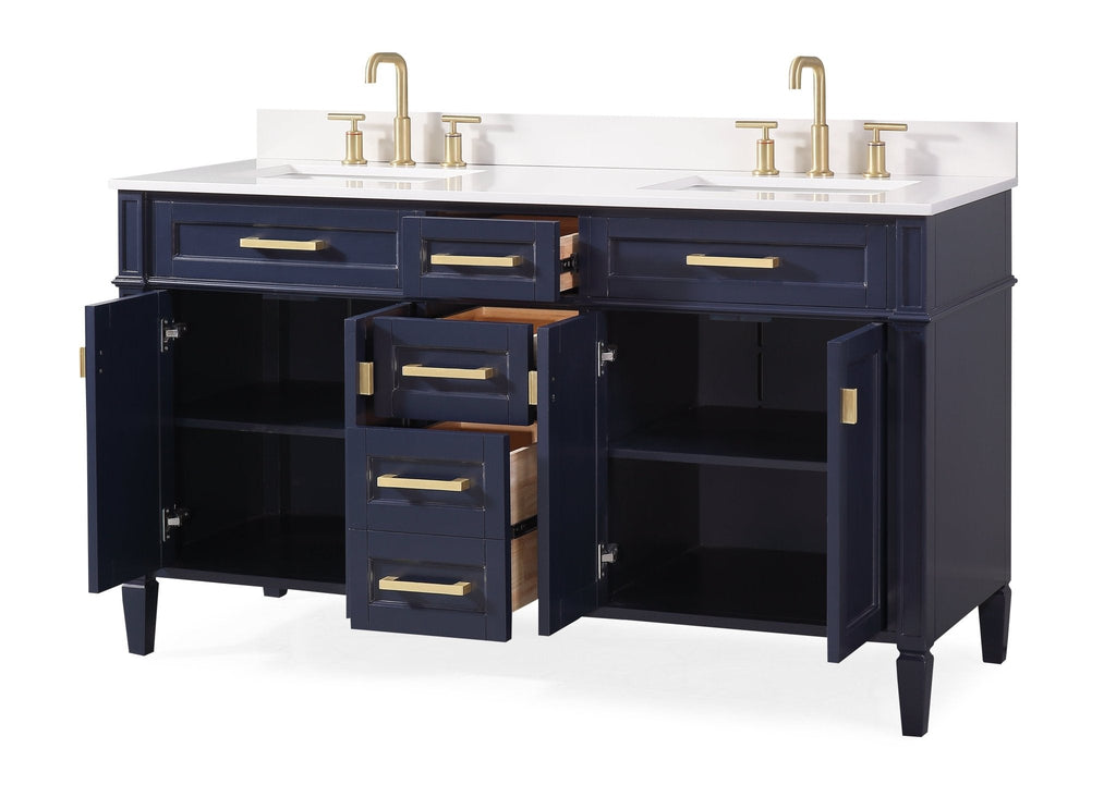 60" Tennant Brand Durand Modern Navy Blue Double Sink Bathroom Vanity