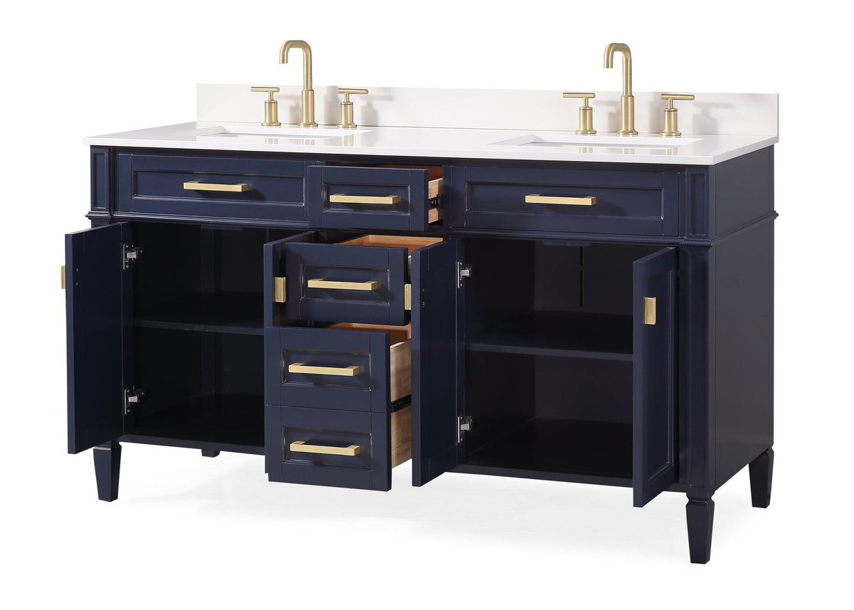 60" Tennant Brand Durand Modern Navy Blue Double Sink Bathroom Vanity