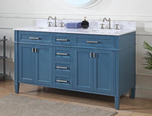 60" Tennant Brand Durand Modern Teal Blue Double Sink Bathroom Vanity