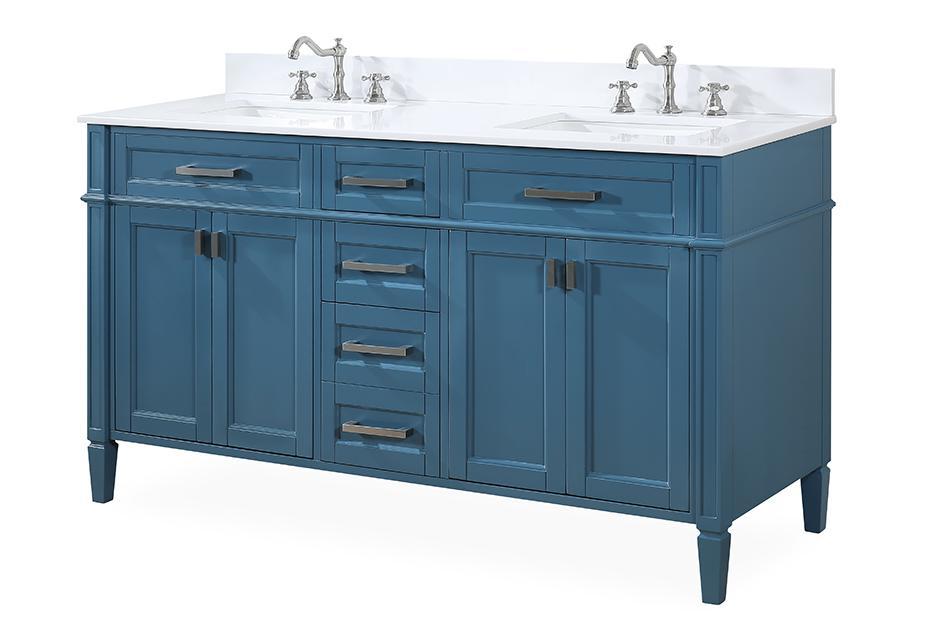 60" Tennant Brand Durand Modern Teal Blue Double Sink Bathroom Vanity