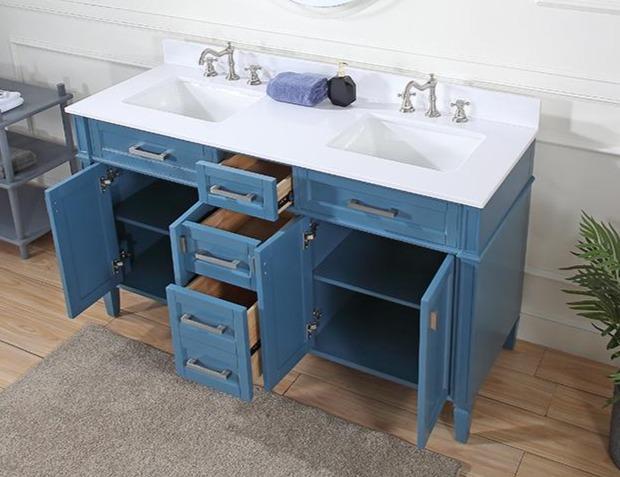 60" Tennant Brand Durand Modern Teal Blue Double Sink Bathroom Vanity