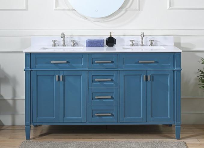 60" Tennant Brand Durand Modern Teal Blue Double Sink Bathroom Vanity