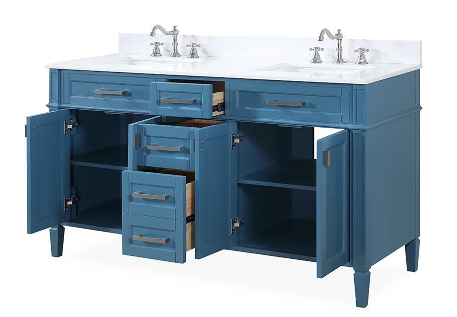 60" Tennant Brand Durand Modern Teal Blue Double Sink Bathroom Vanity