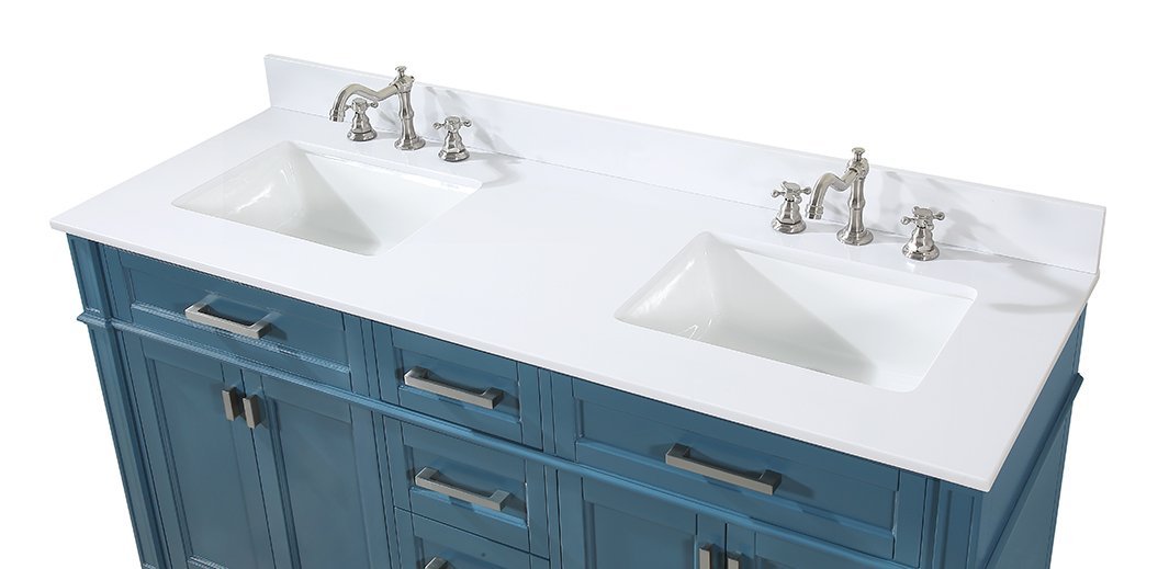 60" Tennant Brand Durand Modern Teal Blue Double Sink Bathroom Vanity