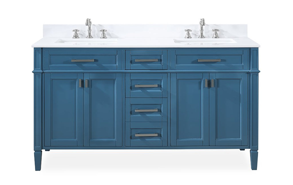 60" Tennant Brand Durand Modern Teal Blue Double Sink Bathroom Vanity