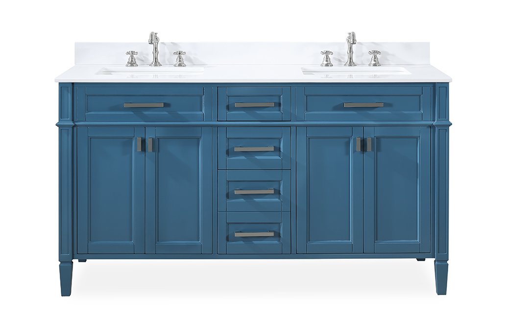 60" Tennant Brand Durand Modern Teal Blue Double Sink Bathroom Vanity