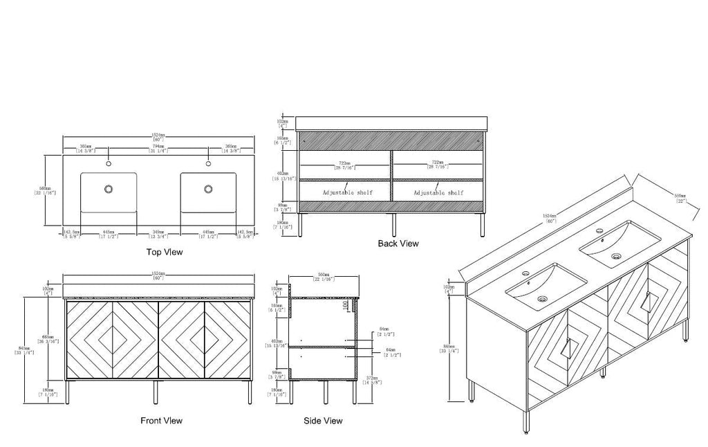60" Tennant Brand Eileen Modern Style Double Sink Bathroom Vanity