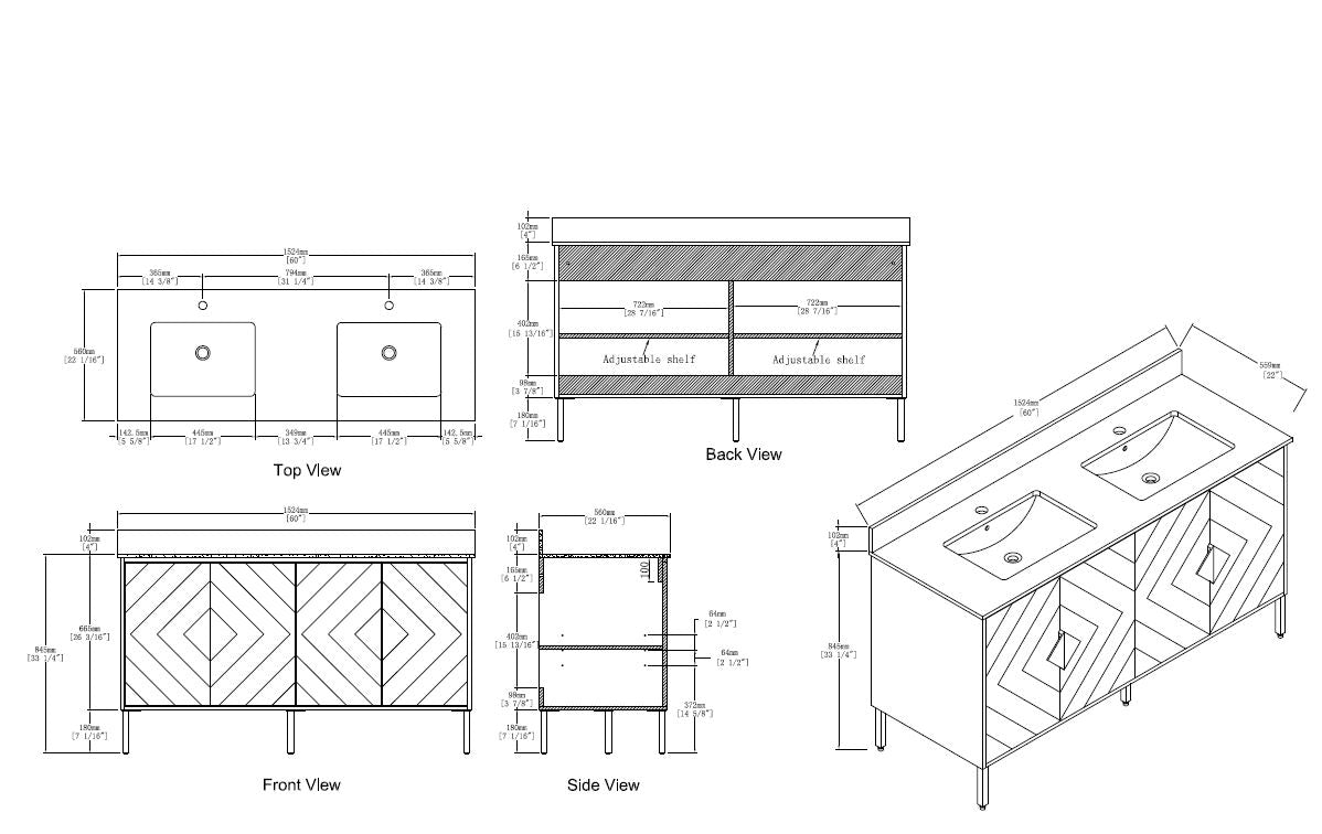 60" Tennant Brand Eileen Modern Style Double Sink Bathroom Vanity