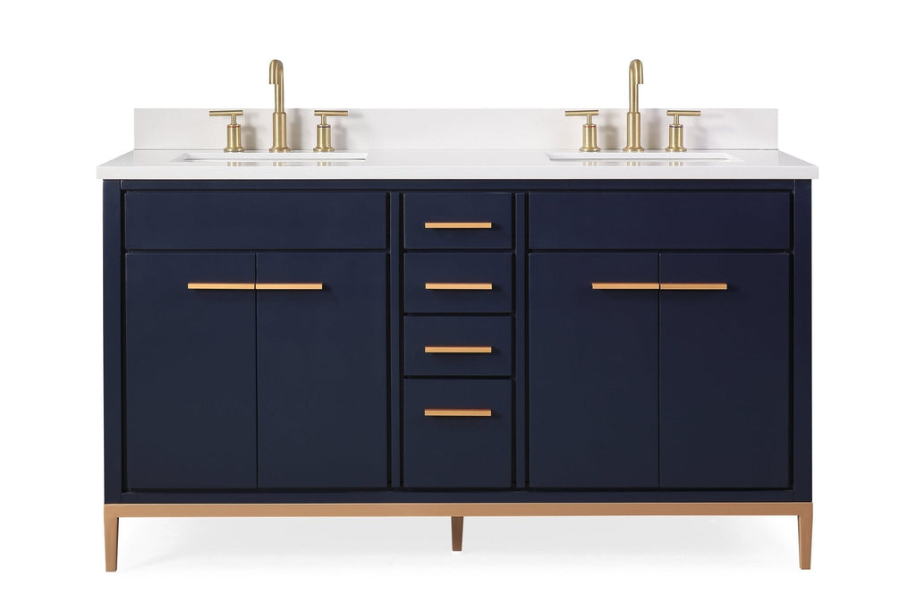 60" Tennant Brand Modern Style Navy Blue Beatrice Double Sink Bathroom Vanity