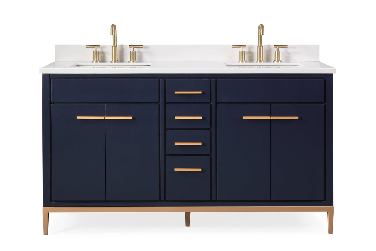 60" Tennant Brand Modern Style Navy Blue Beatrice Double Sink Bathroom Vanity