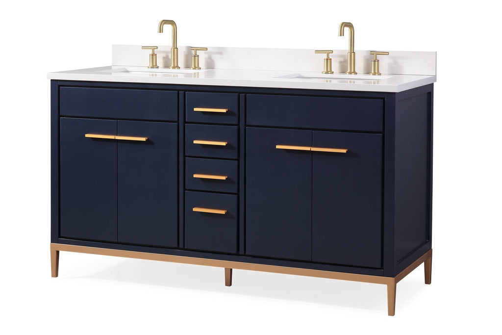 60" Tennant Brand Modern Style Navy Blue Beatrice Double Sink Bathroom Vanity