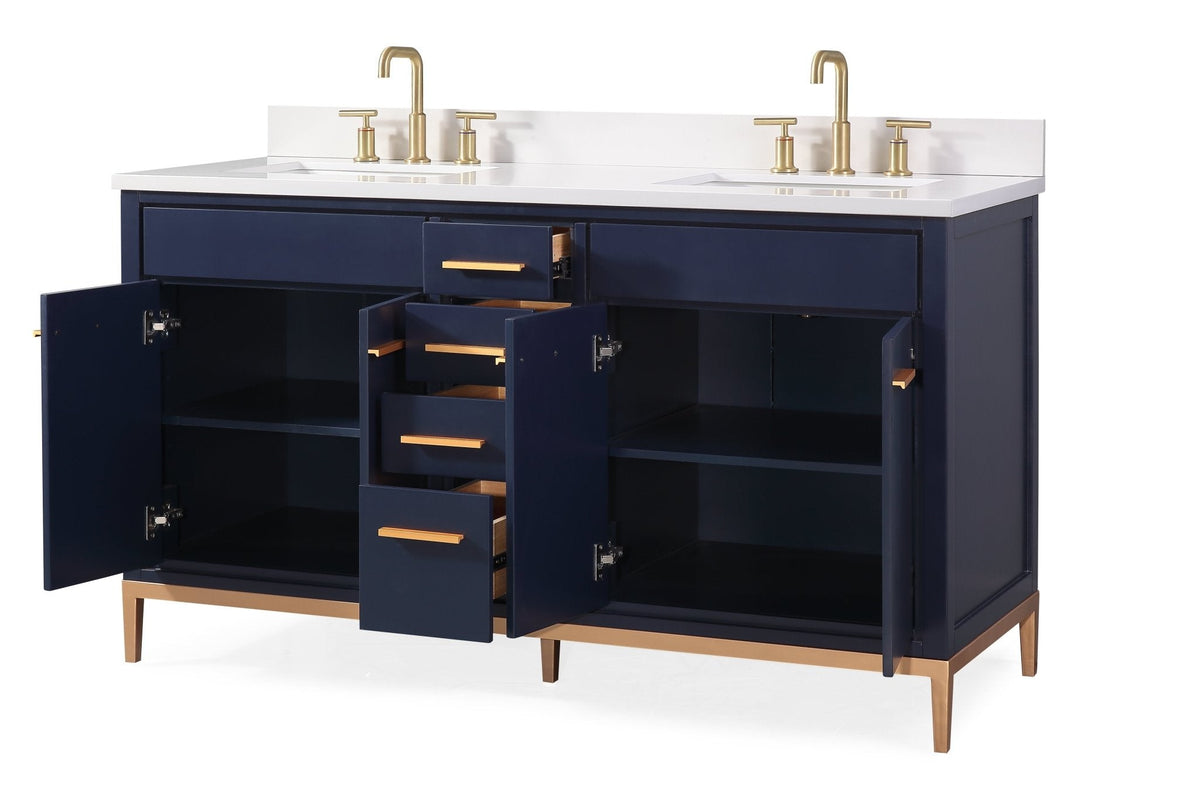 60" Tennant Brand Modern Style Navy Blue Beatrice Double Sink Bathroom Vanity