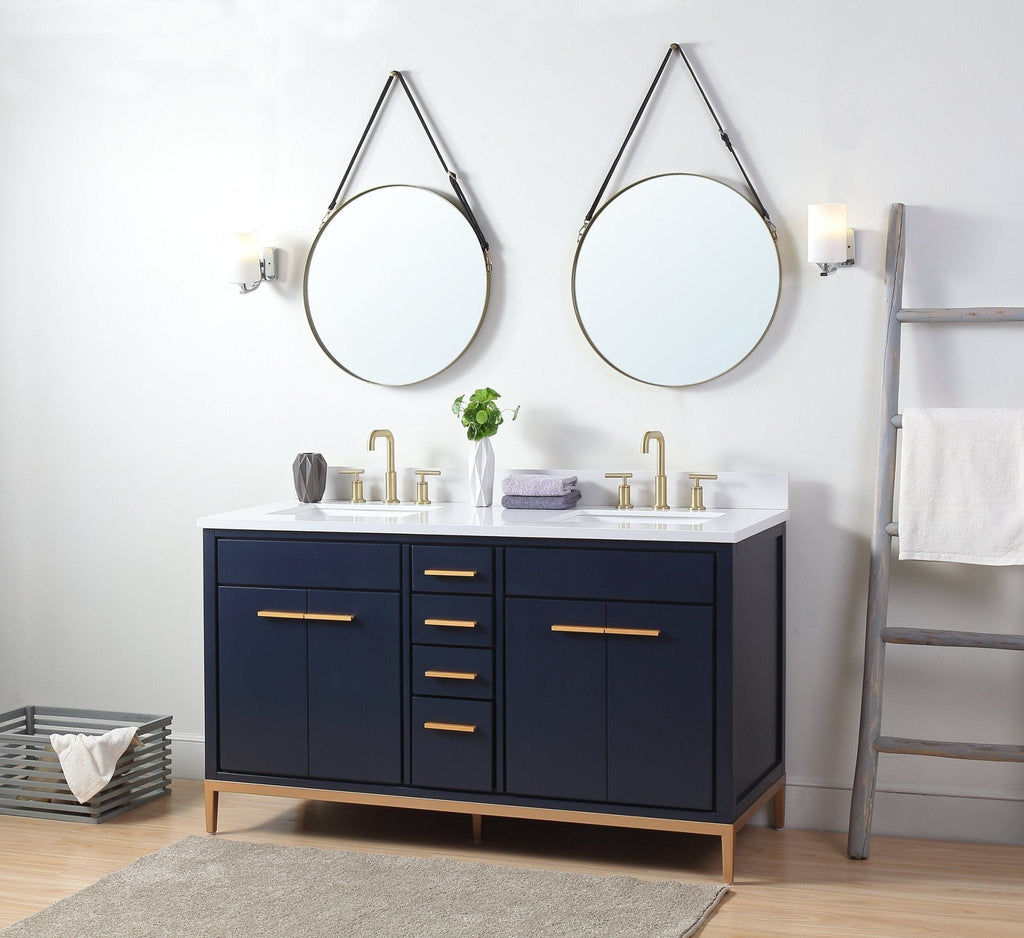 60" Tennant Brand Modern Style Navy Blue Beatrice Double Sink Bathroom Vanity