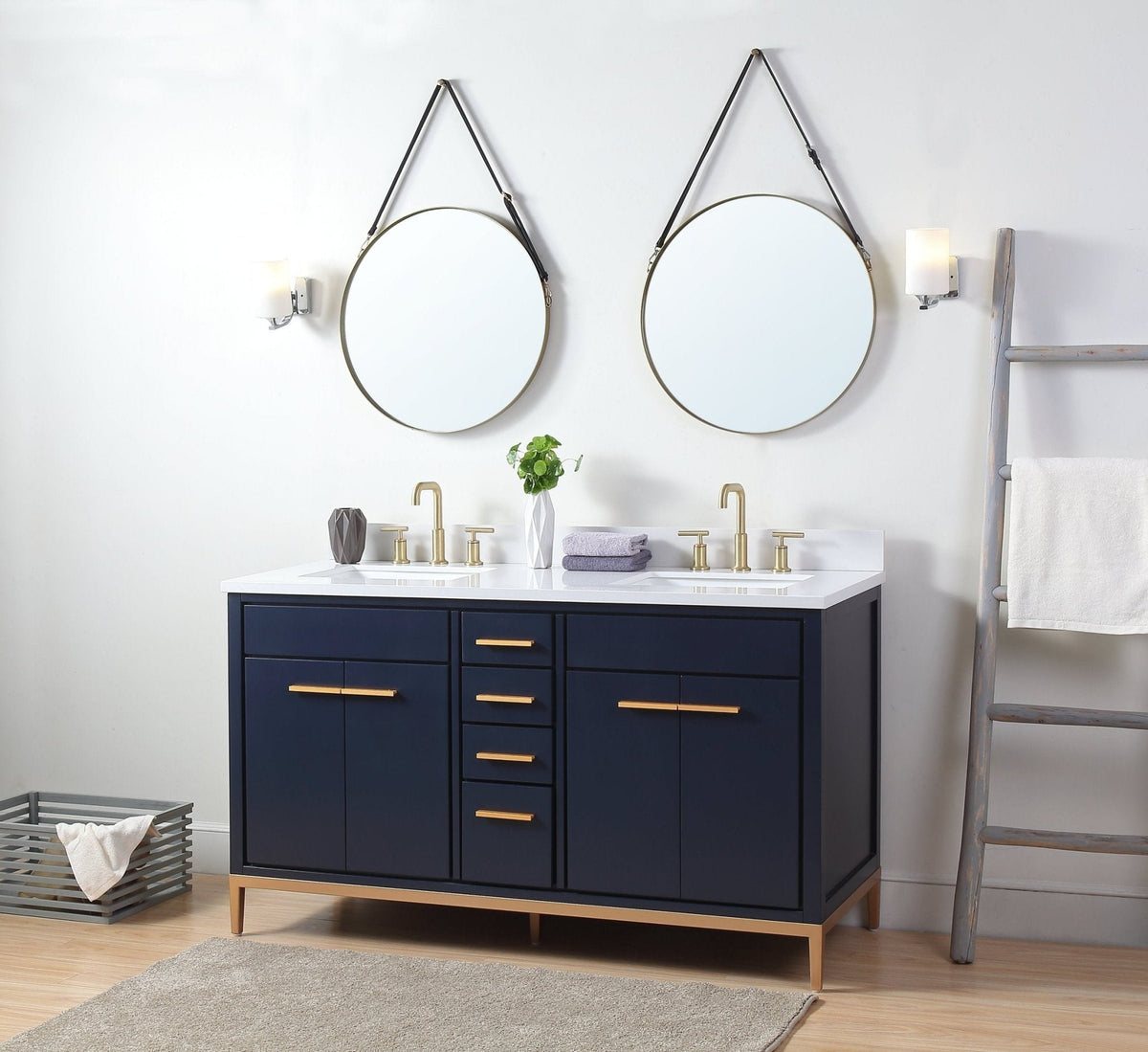 60" Tennant Brand Modern Style Navy Blue Beatrice Double Sink Bathroom Vanity