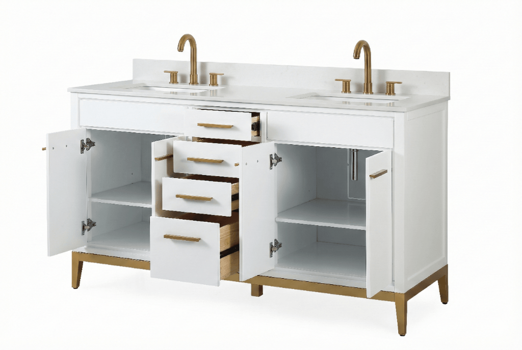 60" Tennant Brand Modern Style White Beatrice Double Sink Bathroom Vanity
