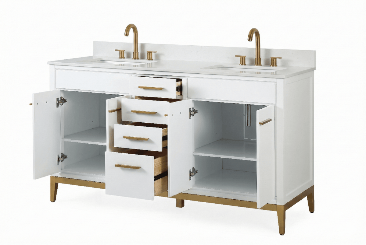 60" Tennant Brand Modern Style White Beatrice Double Sink Bathroom Vanity