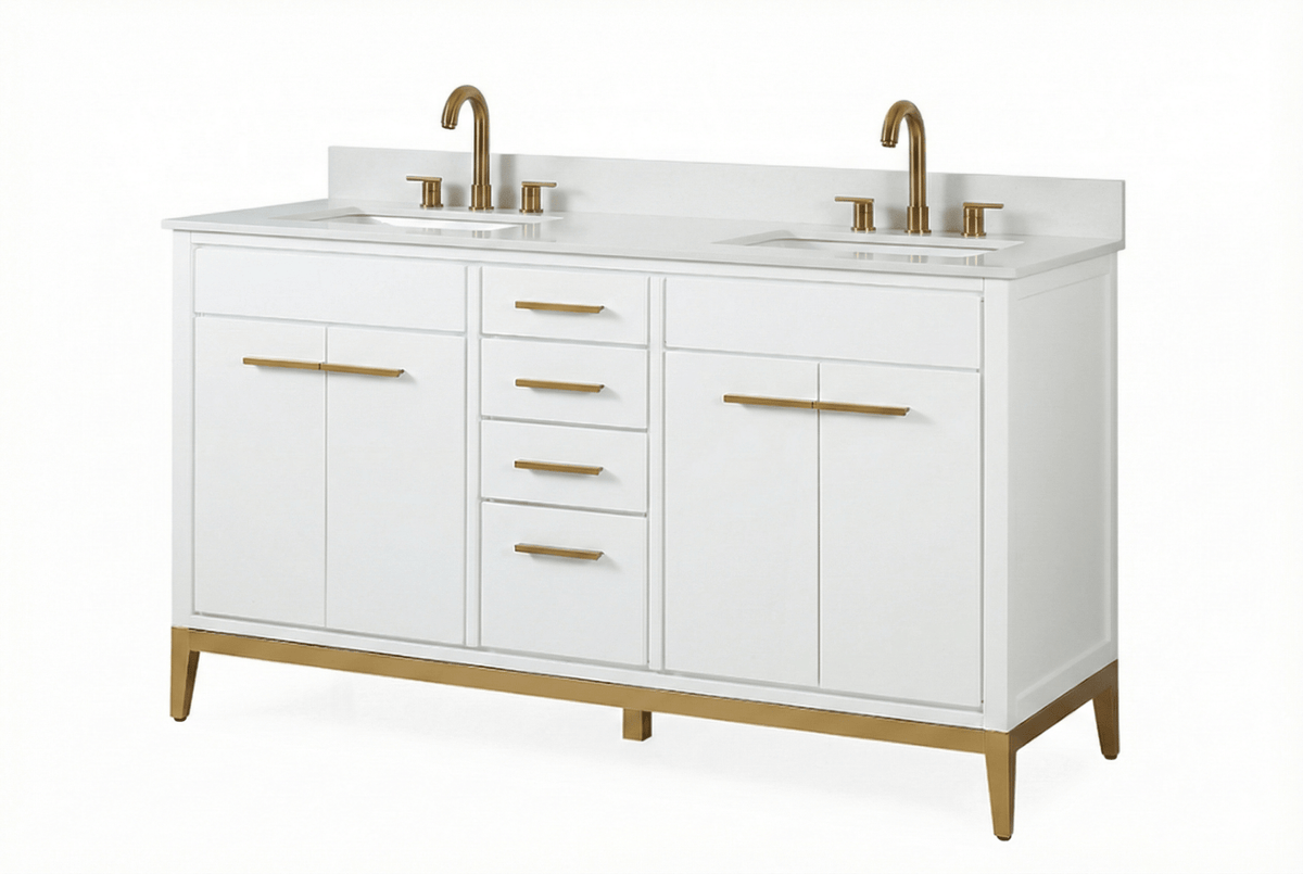 60" Tennant Brand Modern Style White Beatrice Double Sink Bathroom Vanity