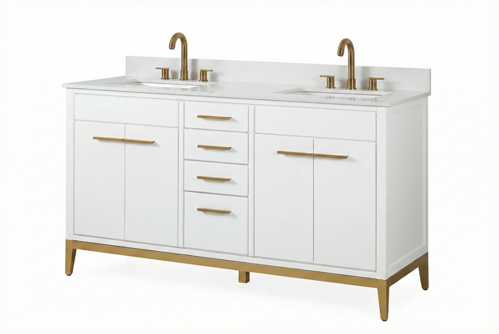 60" Tennant Brand Modern Style White Beatrice Double Sink Bathroom Vanity