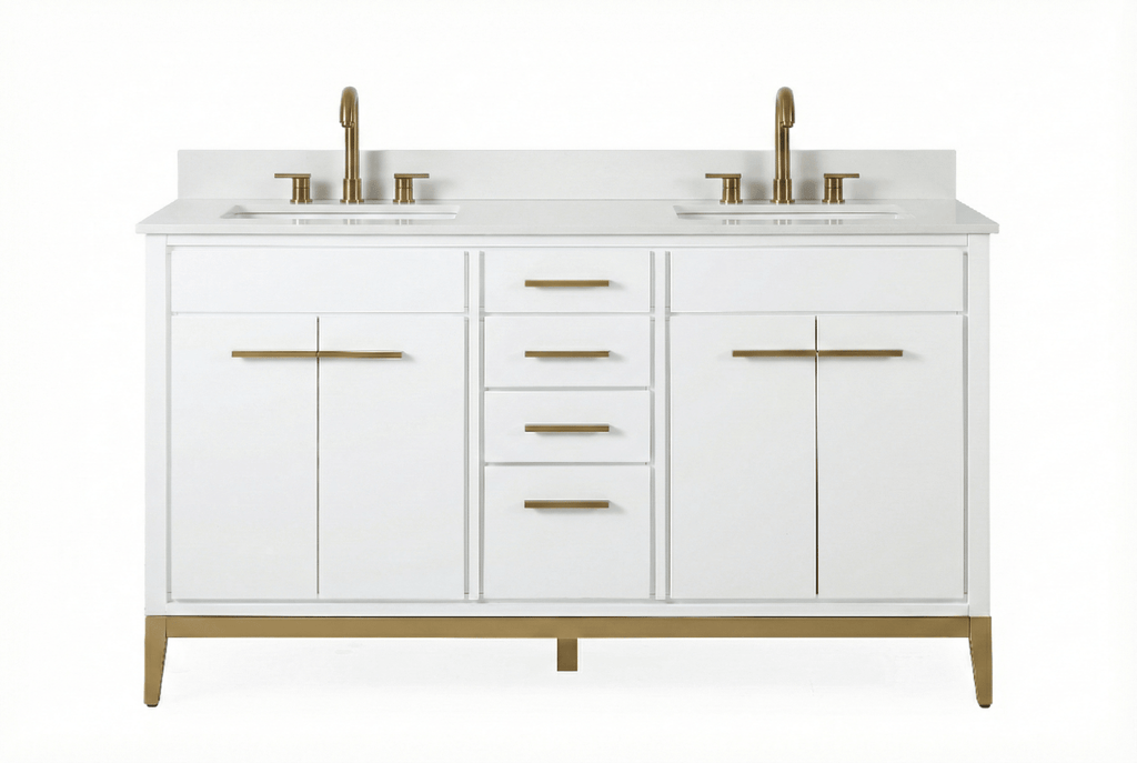 60" Tennant Brand Modern Style White Beatrice Double Sink Bathroom Vanity