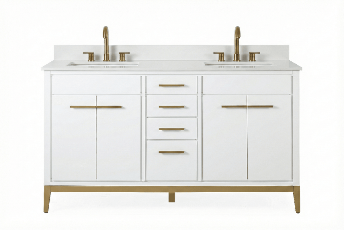 60" Tennant Brand Modern Style White Beatrice Double Sink Bathroom Vanity