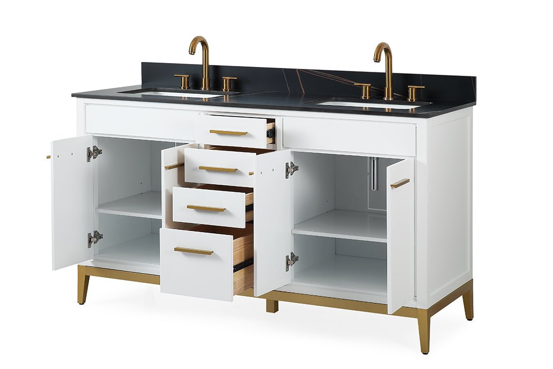 60" Tennant Brand Modern Style White Beatrice Double Sink Bathroom Vanity