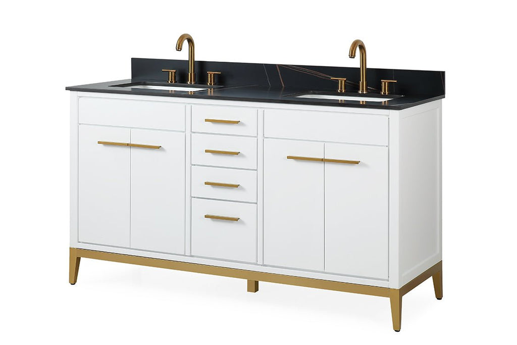 60" Tennant Brand Modern Style White Beatrice Double Sink Bathroom Vanity