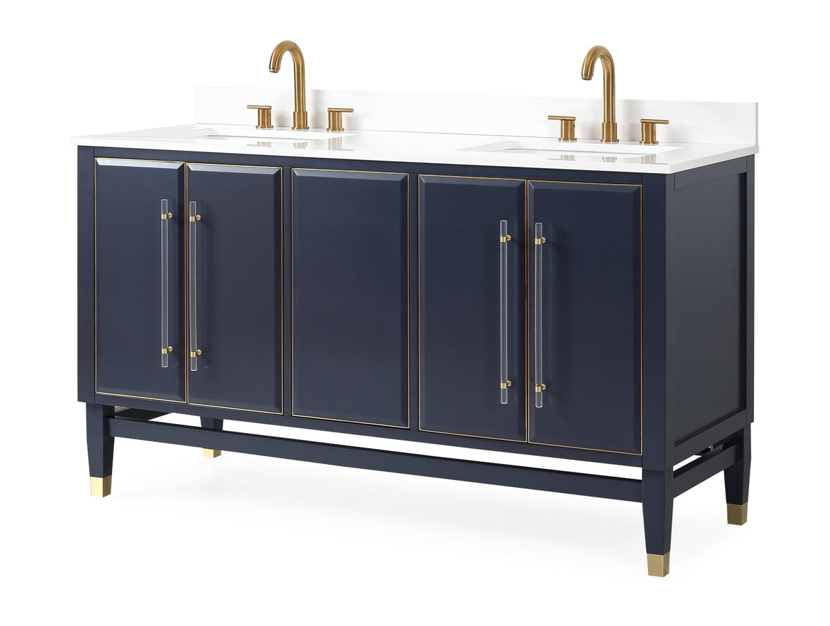 60" Tennant Brand Navy Blue Bertone Double Bathroom Sink Vanity