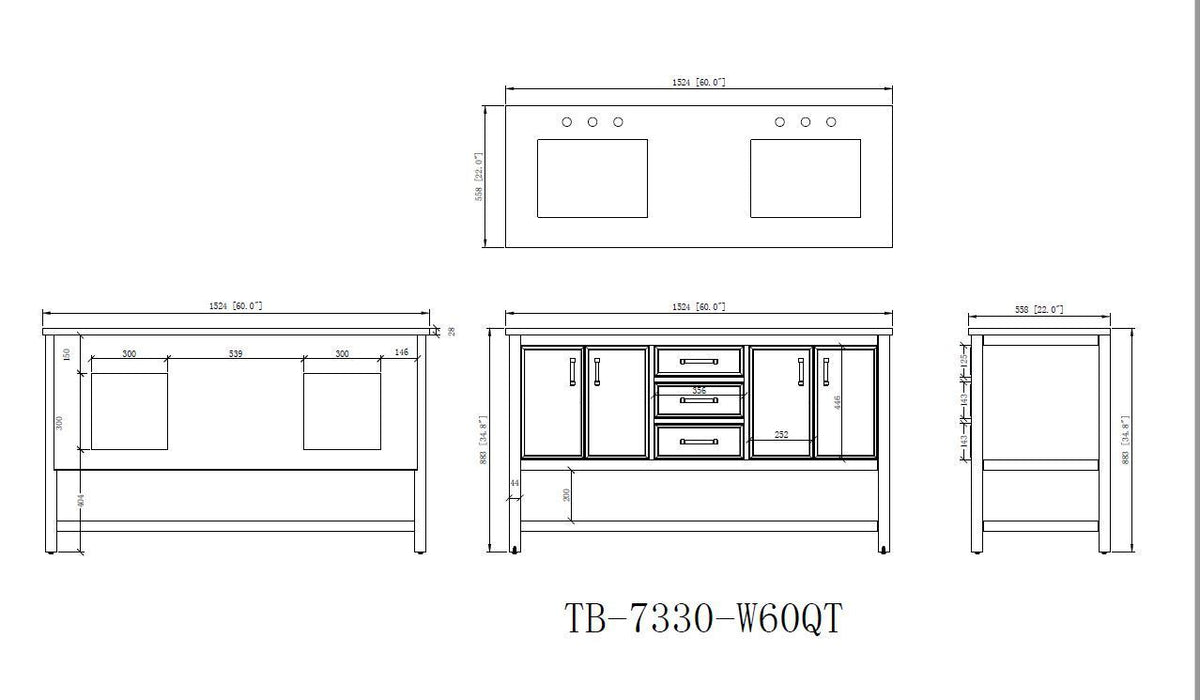 60" Tennant Brand Navy Blue Double Sink Bathroom Vanity - Felton