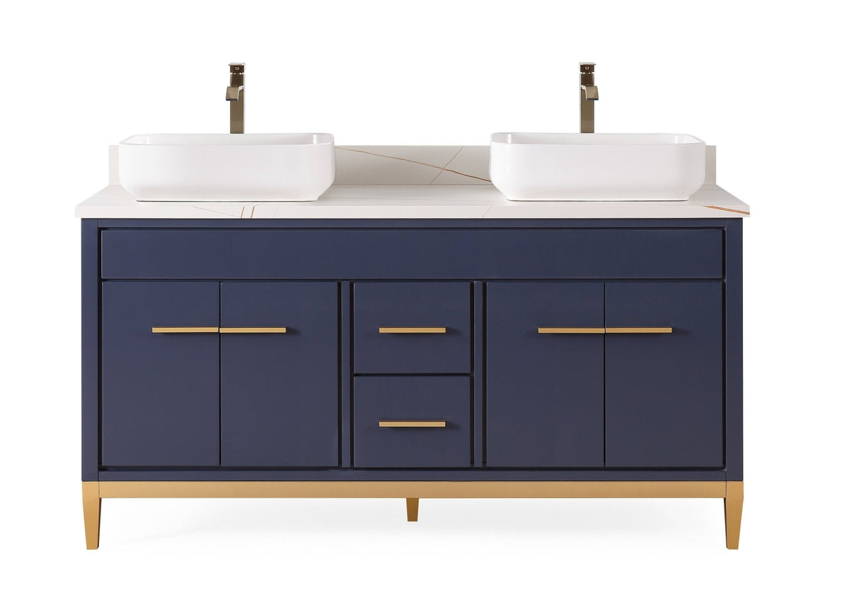 60" Tennant Brand Vessel sink Navy Blue Beatrice Double Sink Vanity