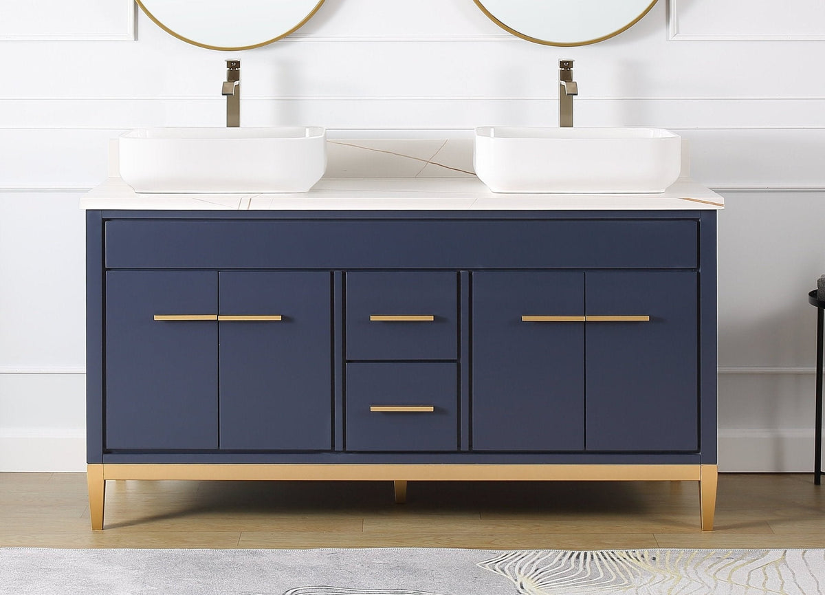 60" Tennant Brand Vessel sink Navy Blue Beatrice Double Sink Vanity