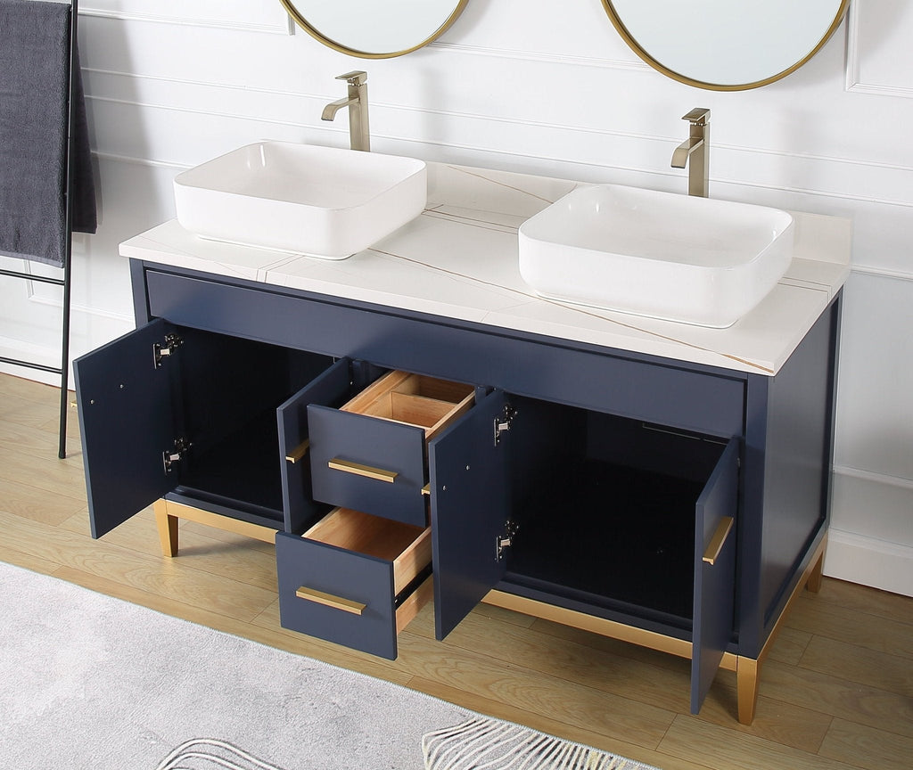 60" Tennant Brand Vessel sink Navy Blue Beatrice Double Sink Vanity