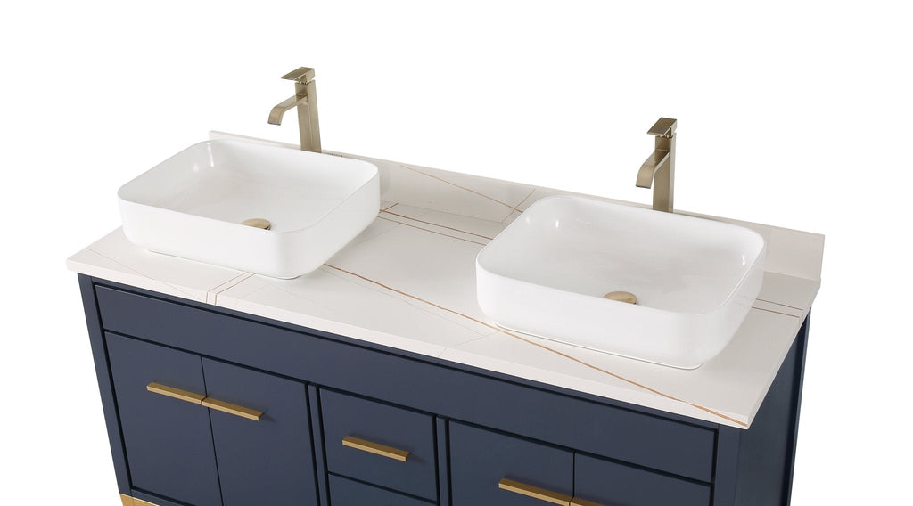 60" Tennant Brand Vessel sink Navy Blue Beatrice Double Sink Vanity