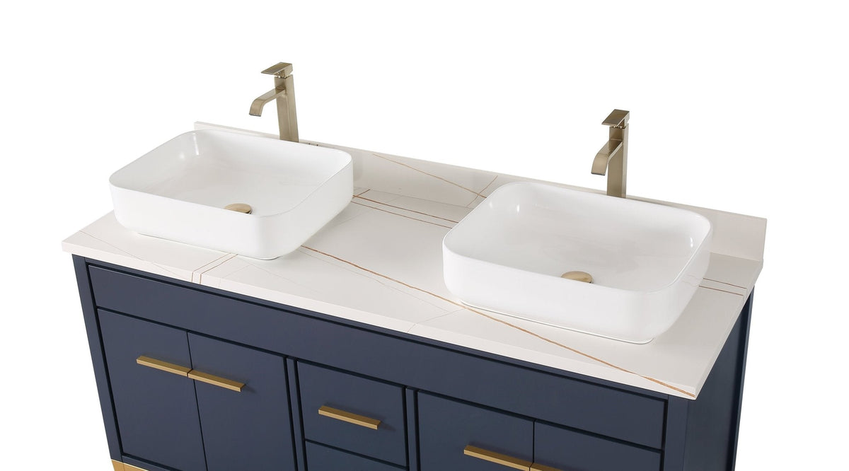 60" Tennant Brand Vessel sink Navy Blue Beatrice Double Sink Vanity
