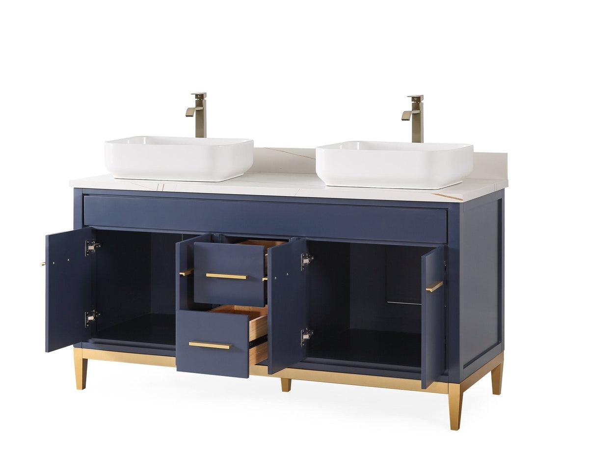 60" Tennant Brand Vessel sink Navy Blue Beatrice Double Sink Vanity