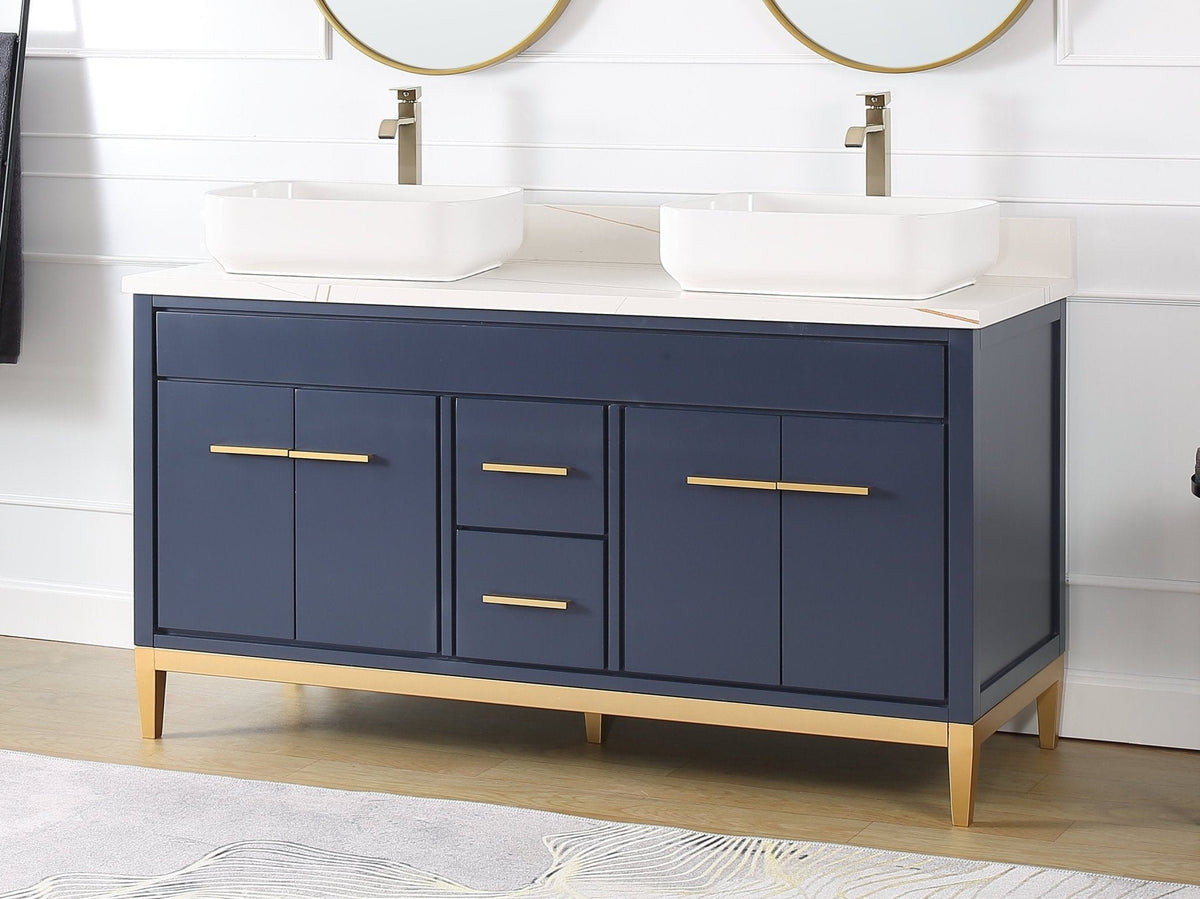 60" Tennant Brand Vessel sink Navy Blue Beatrice Double Sink Vanity