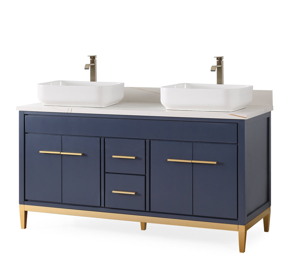 60" Tennant Brand Vessel sink Navy Blue Beatrice Double Sink Vanity